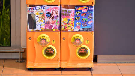 Warsaw, Poland. 9 July 2021. Machines with colorful transparent toy capsulesのeditorial素材