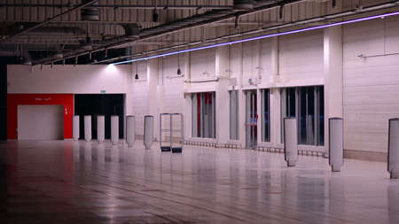 Supermarket going out of business. Interior of a closed big supermarket.