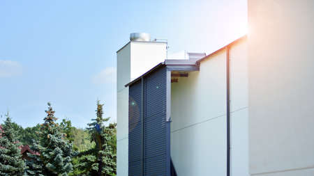 Eco architecture. Green tree and glass office building. The harmony of nature and modernity.