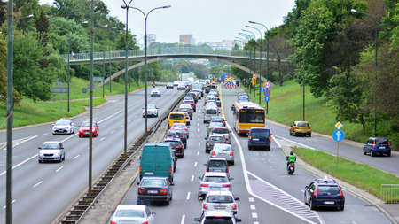Warsaw, Poland. 18 August 2021. Traffic jam on the Lazienkowska route due to renovation