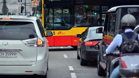 Warsaw, Polandd. 24 August 2021. Road traffic at rush hour in the city center