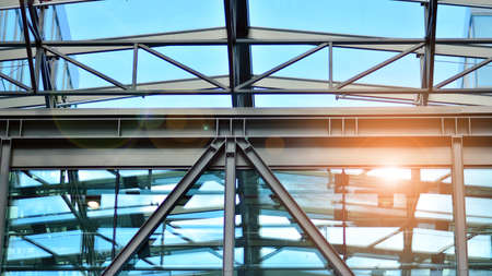 Fragment of glass and metal facade walls. Commercial office buildings. Abstract modern business architecture.の写真素材