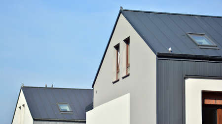 Modern single family terraced homes. Newly built homes in a residential estate.の写真素材