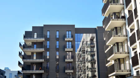 Residential apartment modern housing. Glass city architecture. Luxury business building. Family...