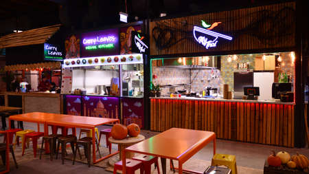 Warsaw, Poland. 8 December 2021. Food Town at the Norblin Factory. It includes five historic factory halls with a total area of 3200 sq m. It is the largest place of this type in Warsaw.のeditorial素材