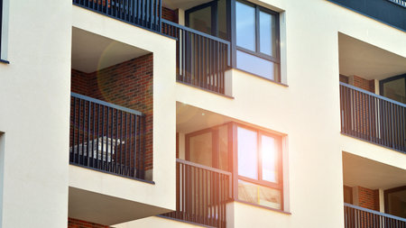 Abstract architecture, fragment of modern urban geometry ,. Modern apartment building on a sunny day...