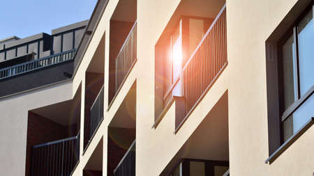 Abstract architecture, fragment of modern urban geometry ,. Modern apartment building on a sunny day...