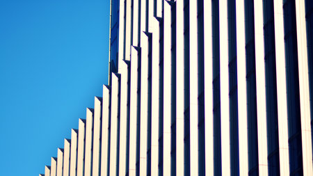 Fragments of building in business district of modern city. High-rise office building in downtown....