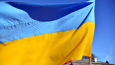 Warsaw, Poland. February 24, 2022. Anti-war protest outside Russian embassy in Warsaw. Demonstrators call for peace and condemn Putin.のeditorial素材