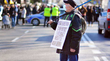 Warsaw, Poland. February 24, 2022. Anti-war protest outside Russian embassy in Warsaw. Demonstrators...