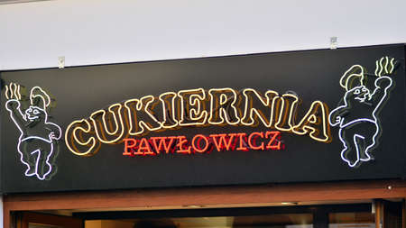 Warsaw, Poland. February 24, 2022. Sign Cukiernia Pawlowicz. Company signboard Cukiernia Pawlowicz ..のeditorial素材