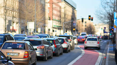 Warsaw, Poland. 24 February 2022. Traffic and traffic jam in the city.のeditorial素材