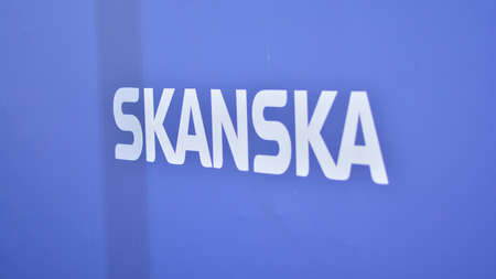Warsaw, Poland. March 28, 2022. Sign Skanska. Company signboard Skanskaのeditorial素材