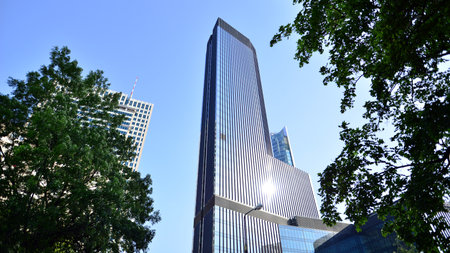 Warsaw, Poland. 18 June 2022. Cityscape with modern skyscrapers. View from the Grzybowski Square in the city downtown.のeditorial素材