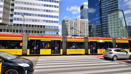 Warsaw, Poland. 23 June 2022. View of road traffic on street in the city center.のeditorial素材