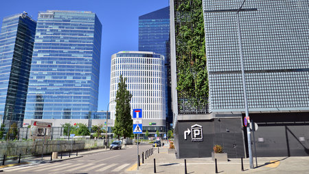 Warsaw, Poland. 3 July 2022. Roundabout Daszynski. Skyscrapers in the financial district of downtown Warsaw.のeditorial素材