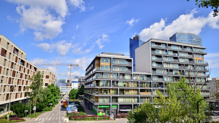 Warsaw, Poland. 14 July 2022. Modern housing estate. 19th district. A modern residential district in...
