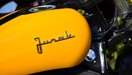 Warsaw, Poland. 19 July 2022. Details of the Junak M15 motorcycle is a mixture of classics and modern forms. Another name is Leonart Pilder.のeditorial素材