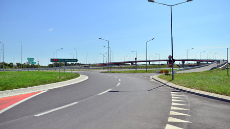 Gorazka, Poland. 1 August 2022. Roundabout at the access road to the southern Warsaw bypass in the...