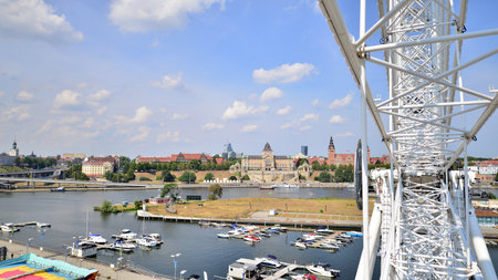 Szczecin, Poland. 17 August 2022. Aerial view on Szczecin city, port and Odra river bankのeditorial素材