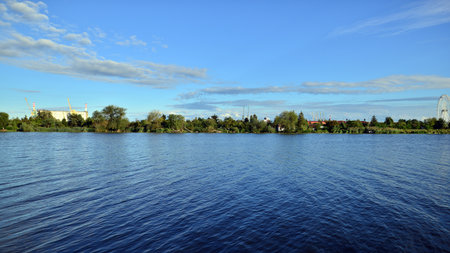 Szczecin, Poland. 30 August 2022. Landscape view on the Odra River from Chrobry Boulevard.のeditorial素材