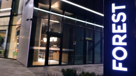 Warsaw, Poland. 19 January 2023. The interior of the Forest office building in the evening. Forest is modern office space for multiplying goods and ideas. Corporate needs a frienのeditorial素材