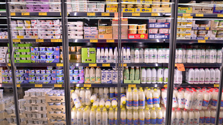 Warsaw, Poland. February 9, 2023. Inside the Biedronka supermarket.のeditorial素材