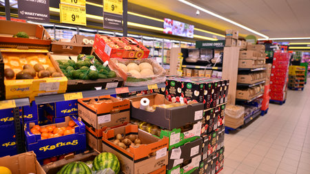 Warsaw, Poland. February 9, 2023. Inside the Biedronka supermarket.のeditorial素材