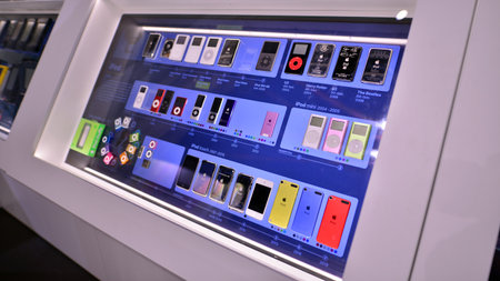 Warsaw, Poland. February 10, 2023. Inside the Apple Museum. iPod collection.