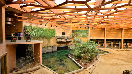 Lodz, Poland. 16 February 2023. Orientarium Zoo Lodz. Elephant paddock in Orientarium Zoo.のeditorial素材