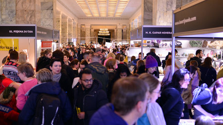 Warsaw, Poland. 5 March 2023. Warsaw Mineral Expo 2023. People are looking and buying things at the stands.のeditorial素材