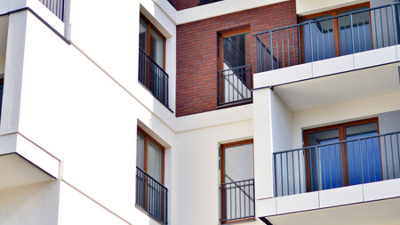 Modern architecture building facade with balconies. New apartments. Contemporary apartment building.の写真素材