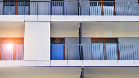 Modern architecture building facade with balconies. New apartments. Contemporary apartment building.の写真素材