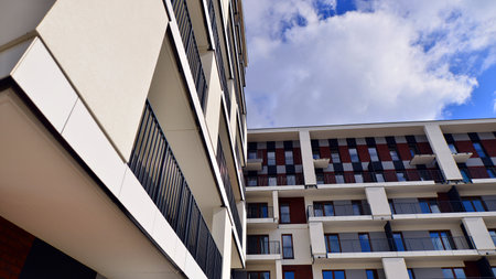 Modern architecture building facade with balconies. New apartments. Contemporary apartment building.