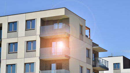Modern apartment building in a residential area of ââa city.の写真素材