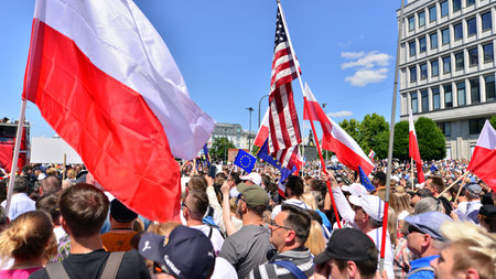 Warsaw, Poland. 4 June 2023. Poland opposition stages major anti-government protest. Hundreds of...