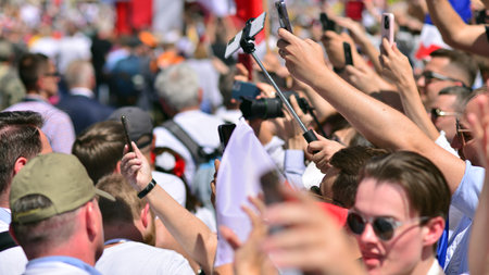 Warsaw, Poland. 4 June 2023. Hundreds of thousands march in anti-government protest to show support for democracy. The spontaneous reaction of people during the great March of theのeditorial素材