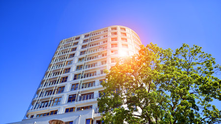 Low energy houses with apartments. Residential area with ecological and sustainable green...