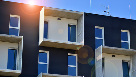 Modern luxury residential building. Modern apartment building on a sunny day. Facade apartment...