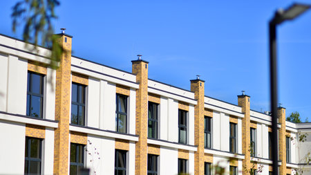 Modern luxury residential building. Modern apartment building on a sunny day. Facade apartment...