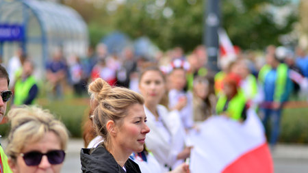 Warsaw, Poland. October 1, 2023. March of a Million Hearts. Hundreds of thousands march in anti-government protest to show support for democracy. The spontaneous reaction of peopleのeditorial素材