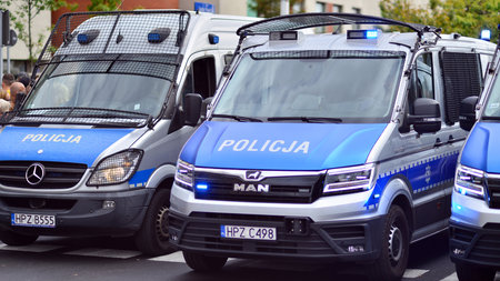 Warsaw, Poland. October 1, 2023. March of a Million Hearts. Police units securing opposition demonstrations. Police tsar.のeditorial素材