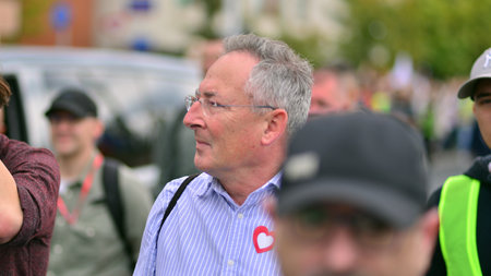 Warsaw, Poland. October 1, 2023. March of a Million Hearts. Opposition politicians at a march organized by Donald Tusk. It was the biggest demonstration seen in Poland.のeditorial素材