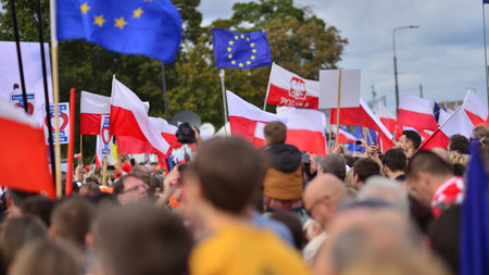 Warsaw, Poland. October 1, 2023. March of a Million Hearts. Hundreds of thousands march in...
