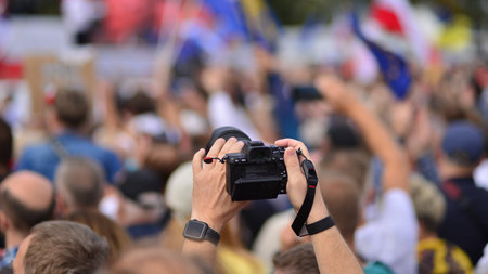Warsaw, Poland. October 1, 2023. March of a Million Hearts. Hundreds of thousands march in anti-government protest to show support for democracy. The spontaneous reaction of peopleのeditorial素材