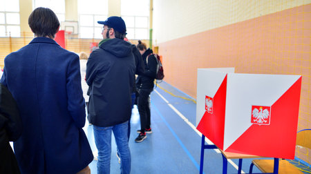 Warsaw, Poland 15 October 2023. Parliamentary elections in Poland. The process of voting at a...