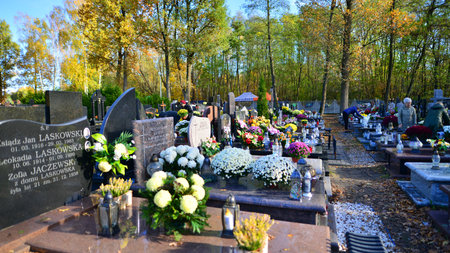 Warsaw, Poland. 1 November 2023. Parish cemetery in Warszawa Radosc at Izbicka Street