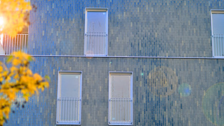 Newly built luxury apartment building. Real estate residence scenery.