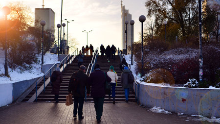 Warsaw, Poland. 5 December 2023. Crowd of people on Patelnia squareのeditorial素材