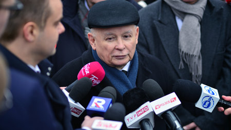 Warsaw, Poland. February 7, 2024. The leader of the opposition PiS party, Jaroslaw Kaczynski, during...